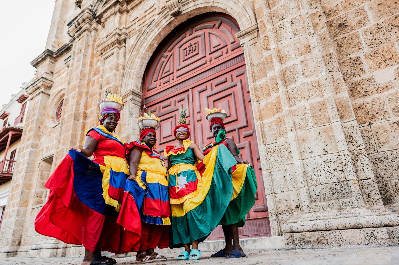 Palenqueras in traditional dress at Cartagena church