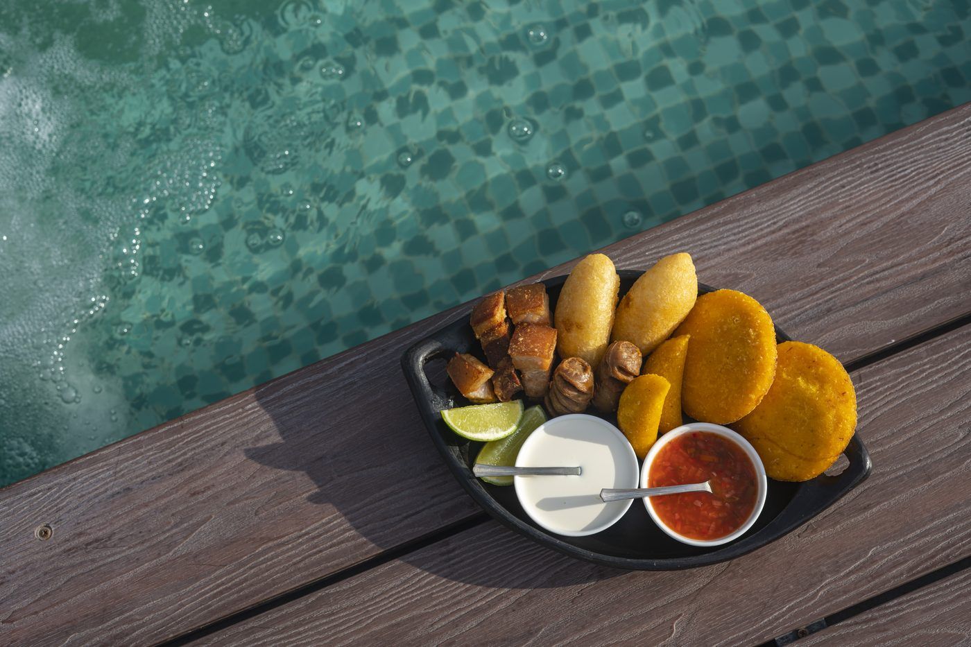 Colombian food by the Caribbean pool