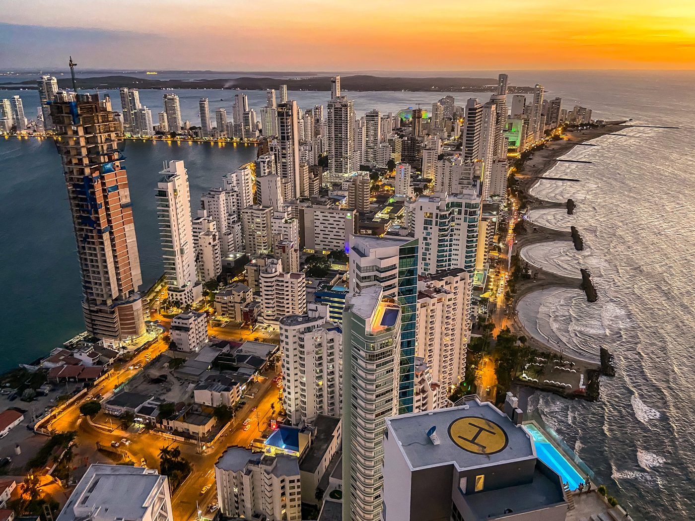 Cartagena skyline at golden sunset